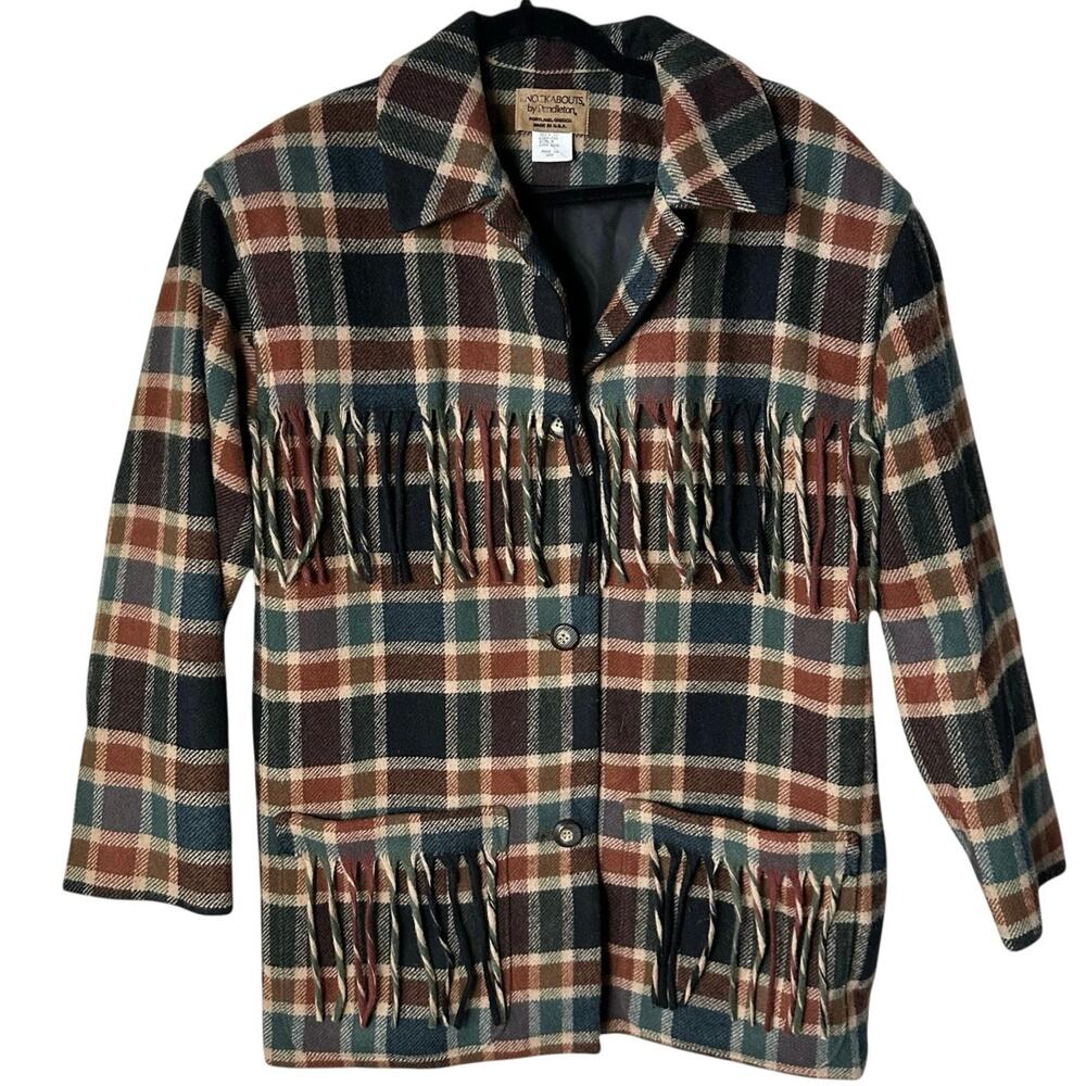 Vintage Pendleton Knockabouts Plaid Fringe Wool Jacket Western Boho Women’s 8